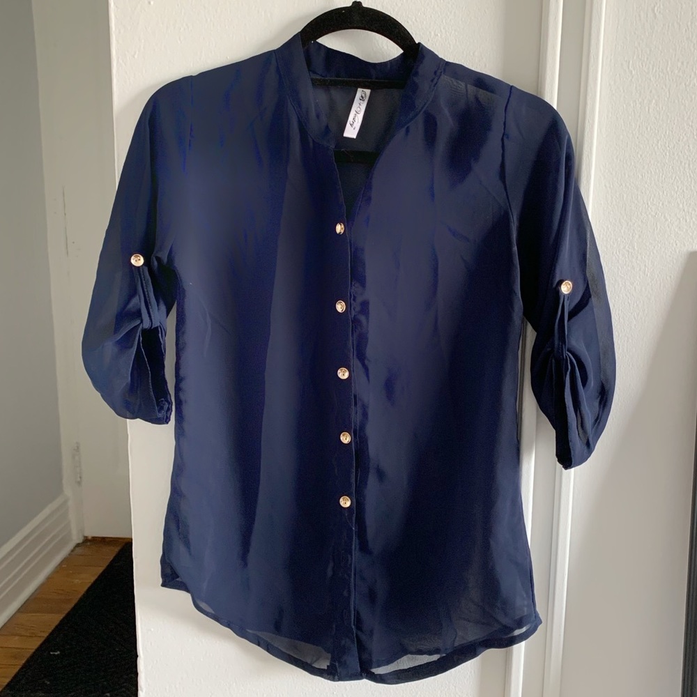 Light mesh navy blue button down